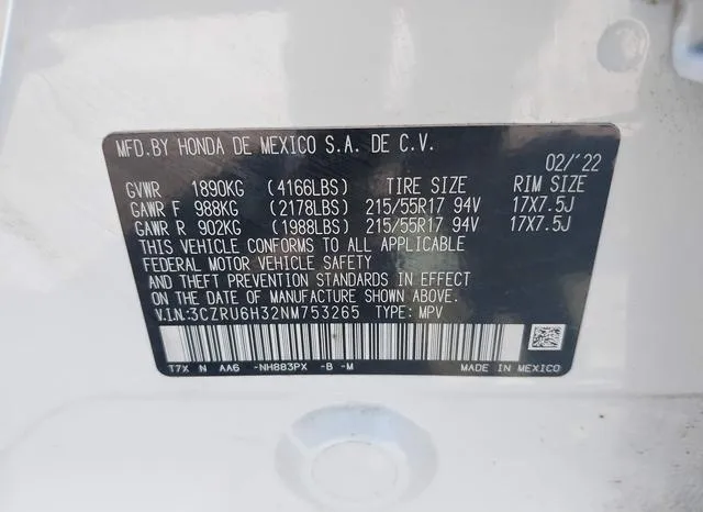 3CZRU6H32NM753265 2022 2022 Honda HR-V- Awd Lx 9