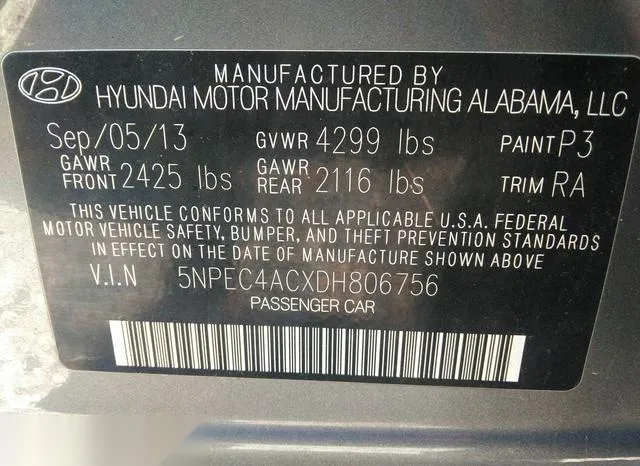 5NPEC4ACXDH806756 2013 2013 Hyundai Sonata- SE 9