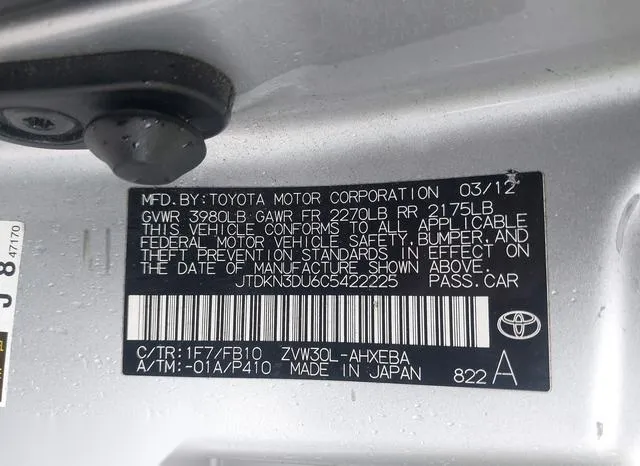 JTDKN3DU6C5422225 2012 2012 Toyota Prius- Two 9