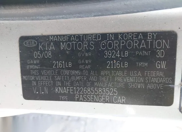 KNAFE122685583525 2008 2008 KIA Spectra- LX 9