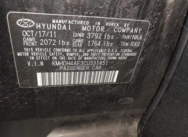 KMHDH4AE3CU331451 2012 2012 Hyundai Elantra- Gls -ulsan Plant- 9