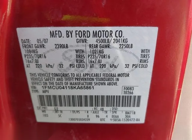 1FMCU04118KA65861 2008 2008 Ford Escape- Limited 9