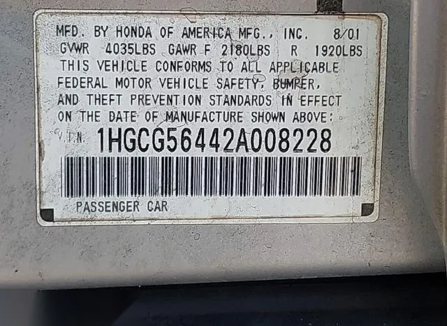 1HGCG56442A008228 2002 2002 Honda Accord- 2-3 LX 9