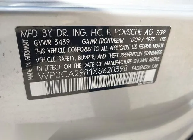 WP0CA2981XS620398 1999 1999 Porsche Boxster 9