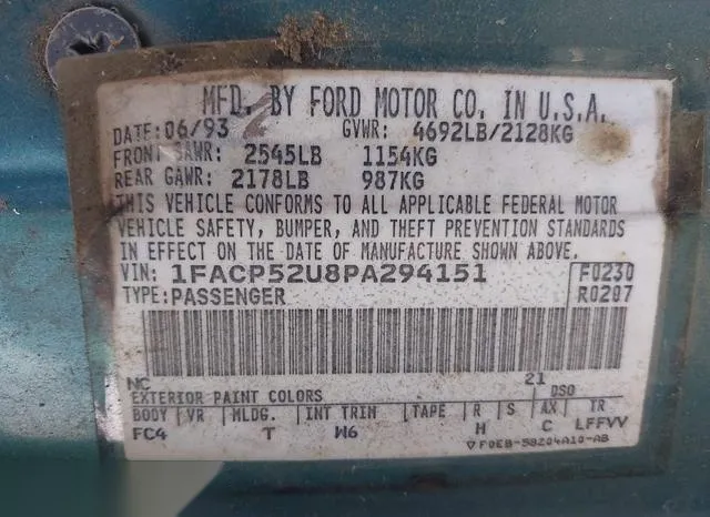 1FACP52U8PA294151 1993 1993 Ford Taurus- GL 9