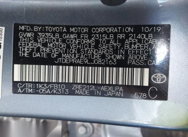 JTDEPRAE9LJ082163 2020 2020 Toyota Corolla- LE 9