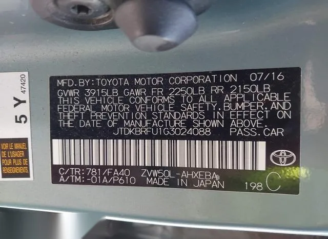 JTDKBRFU1G3024088 2016 2016 Toyota Prius- Two 9