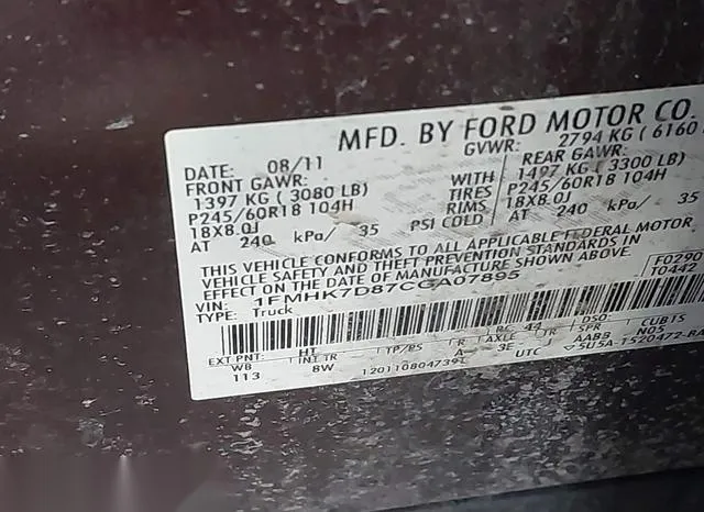 1FMHK7D87CGA07895 2012 2012 Ford Explorer- Xlt 9