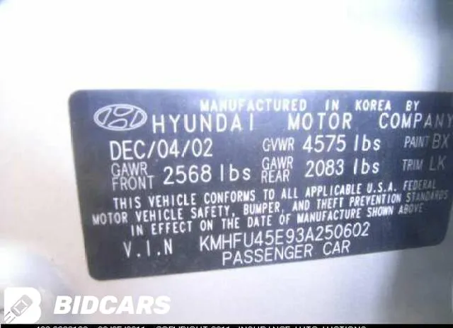 KMHFU45E93A250602 2003 2003 Hyundai XG- 350 9