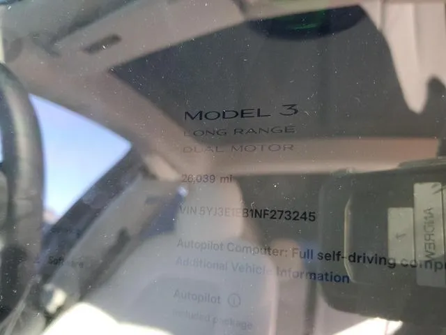 5YJ3E1EB1NF273245 2022 2022 Tesla MODEL 3 9