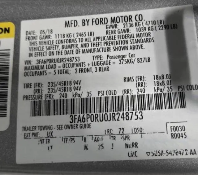 3FA6P0RU0JR248753 2018 2018 Ford Fusion- Titanium/Platinum Hev 10