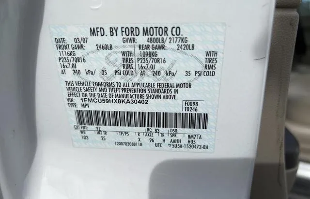 1FMCU59HX8KA30402 2008 2008 Ford Escape- Hev 10