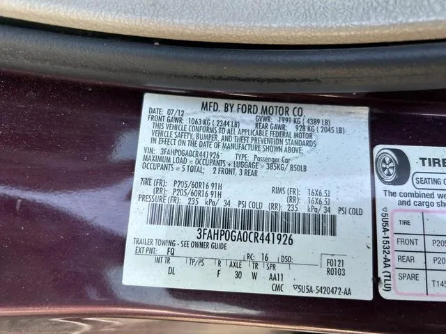 3FAHP0GA0CR441926 2012 2012 Ford Fusion- S 10