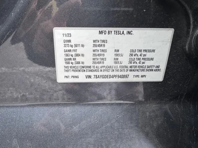 7SAYGDED4PF940897 2023 2023 Tesla MODEL Y 10