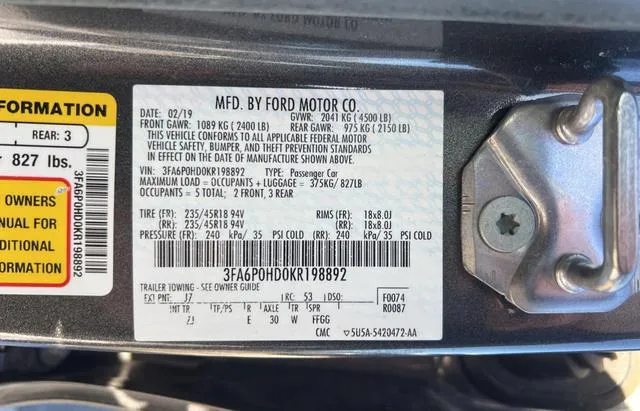 3FA6P0HD0KR198892 2019 2019 Ford Fusion- SE 10