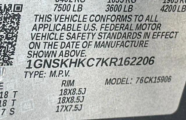 1GNSKHKC7KR162206 2019 2019 Chevrolet Suburban- K1500 Lt 10