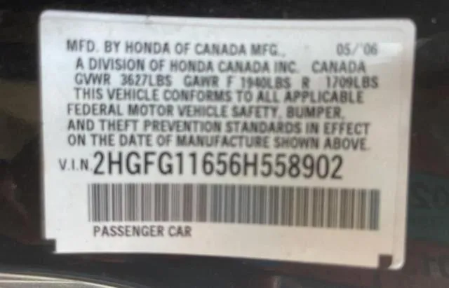 2HGFG11656H558902 2006 2006 Honda Civic- LX 10