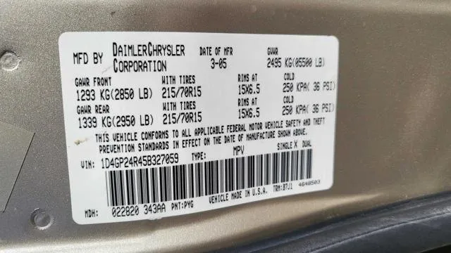 1D4GP24R45B327059 2005 2005 Dodge Grand Caravan- SE 10