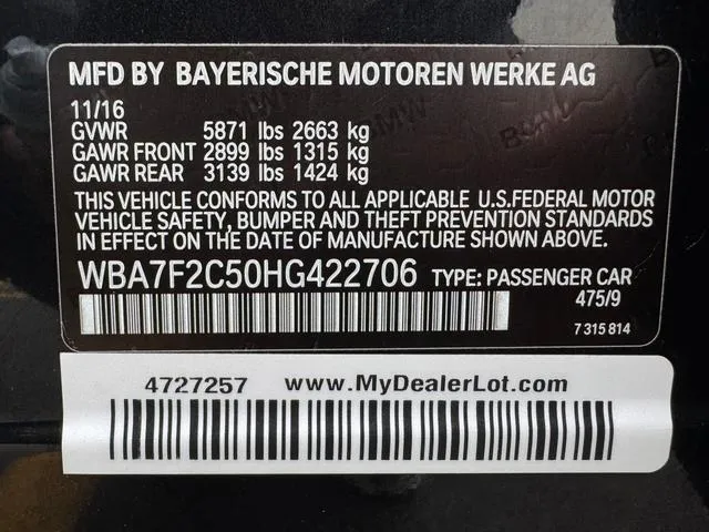 WBA7F2C50HG422706 2017 2017 BMW 7 Series- 750 XI 10