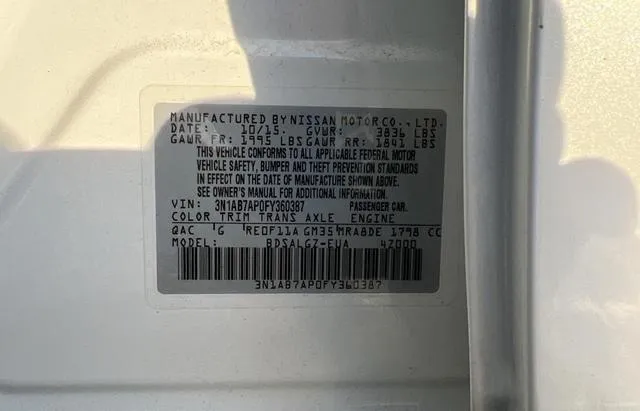 3N1AB7AP0FY360387 2015 2015 Nissan Sentra- S 10