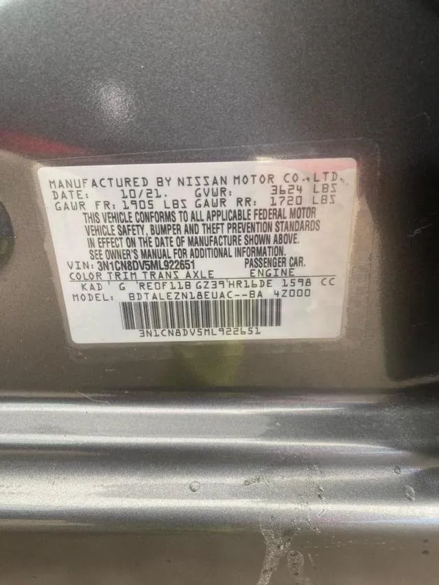 3N1CN8DV5ML922651 2021 2021 Nissan Versa- S 10