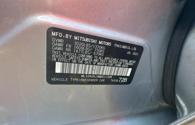 ML32AUHJ3MH011398 2021 2021 Mitsubishi Mirage- ES 10