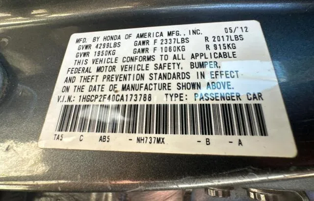 1HGCP2F40CA173788 2012 2012 Honda Accord- Lxp 10