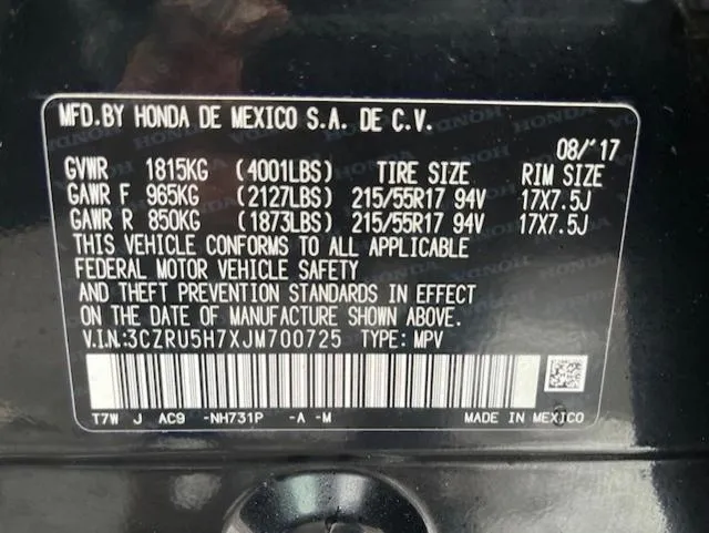 3CZRU5H7XJM700725 2018 2018 Honda HR-V- Exl 10