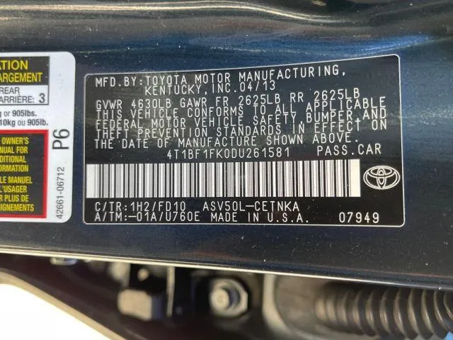 4T1BF1FK0DU261581 2013 2013 Toyota Camry- L 10