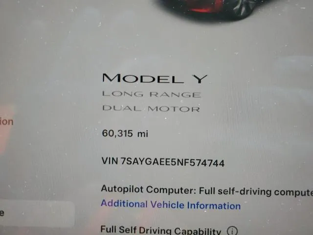 7SAYGAEE5NF574744 2022 2022 Tesla MODEL Y 9