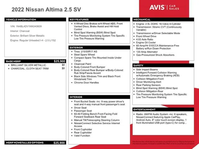 1N4BL4DV1NN340609 2022 2022 Nissan Altima- SV 10