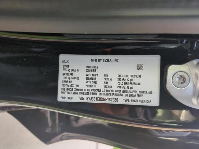 5YJ3E1EBXNF182930 2022 2022 Tesla MODEL 3 10