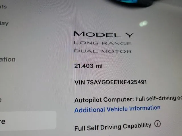 7SAYGDEE1NF425491 2022 2022 Tesla MODEL Y 9