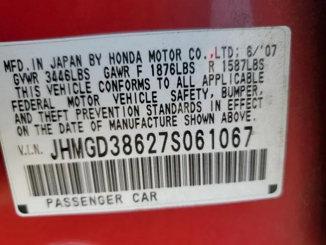 JHMGD38627S061067 2007 2007 Honda Fit- S 10