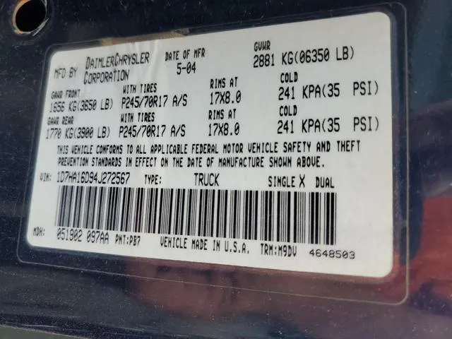 1D7HA16D94J272567 2004 2004 Dodge RAM 1500- ST 10