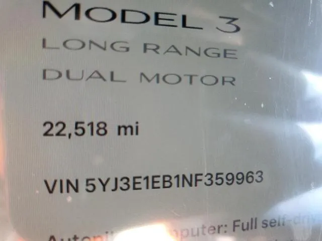 5YJ3E1EB1NF359963 2022 2022 Tesla MODEL 3 9