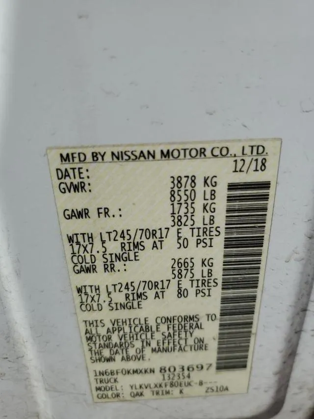 1N6BF0KMXKN803697 2019 2019 Nissan NV- 1500 S 10