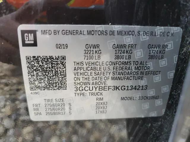 3GCUYBEF3KG134213 2019 2019 Chevrolet Silverado- K1500 Custom 10