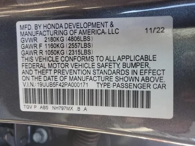 19UUB5F42PA000171 2023 2023 Acura TLX- Technology 10