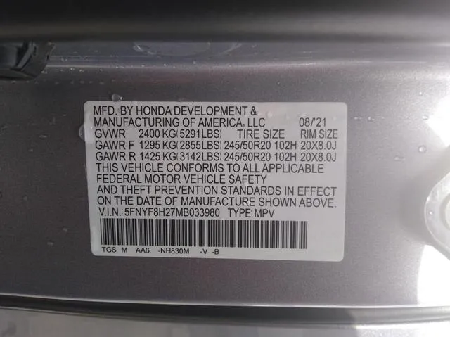 5FNYF8H27MB033980 2021 2021 Honda Passport- Sport 10