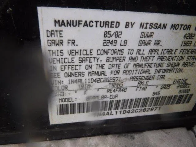 1N4AL11D42C262971 2002 2002 Nissan Altima- Base 10