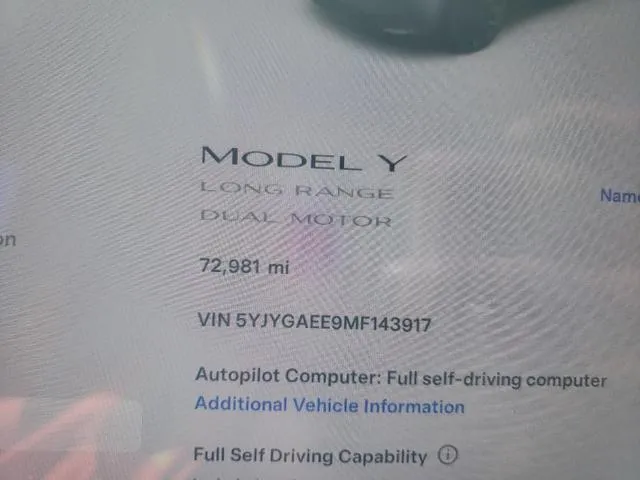 5YJYGAEE9MF143917 2021 2021 Tesla MODEL Y 9