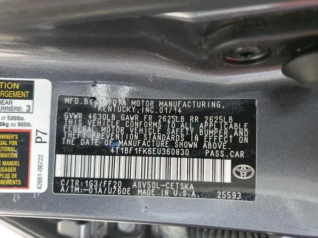 4T1BF1FK6EU360830 2014 2014 Toyota Camry- L 10