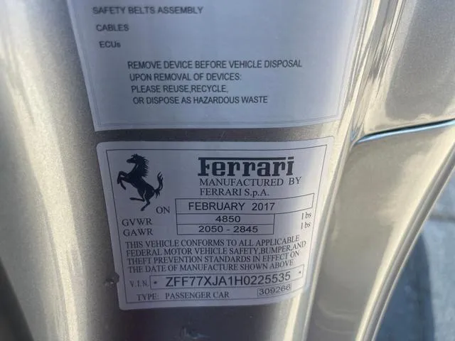 ZFF77XJA1H0225535 2017 2017 Ferrari California 10