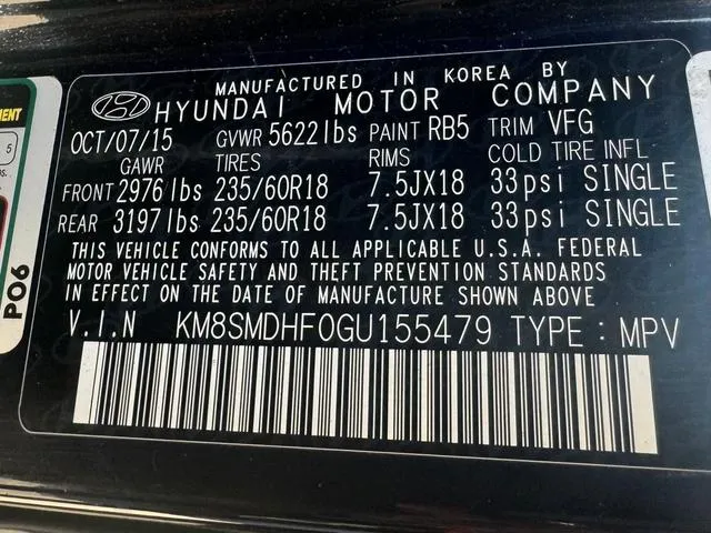 KM8SMDHF0GU155479 2016 2016 Hyundai Santa Fe- SE 10