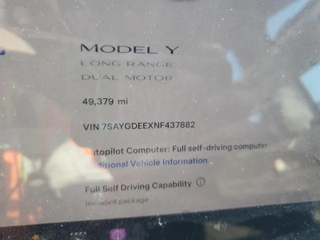 7SAYGDEEXNF437882 2022 2022 Tesla MODEL Y 9