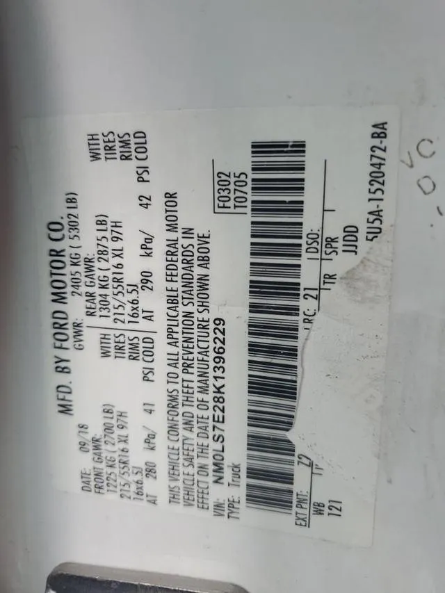 NM0LS7E28K1396229 2019 2019 Ford Transit- XL 10