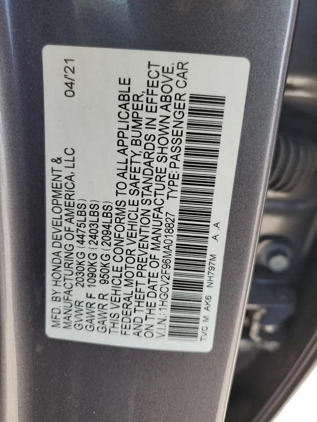 1HGCV2F96MA018827 2021 2021 Honda Accord- Touring 10