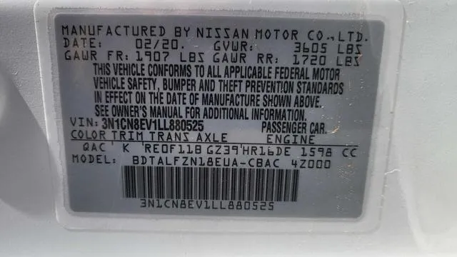 3N1CN8EV1LL880525 2020 2020 Nissan Versa- SV 10