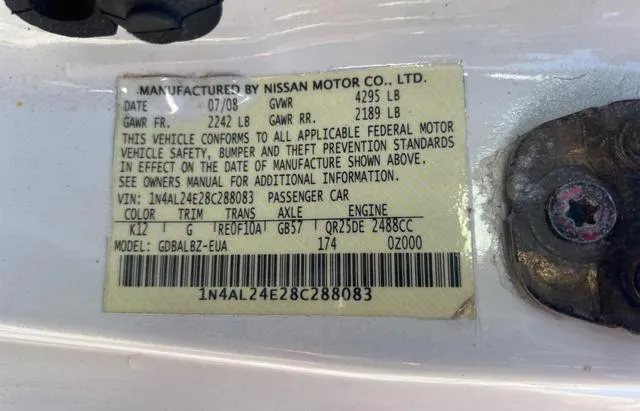 1N4AL24E28C288083 2008 2008 Nissan Altima- 2-5S 10